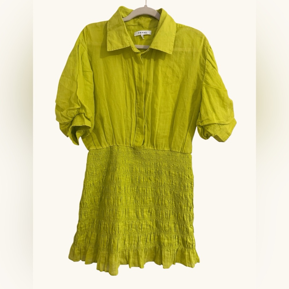 Frame Denim Linen Lime Green Dress, Size Large